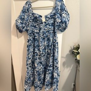 Abercrombie and Fitch Emerson Ruched blue floral maxi dress XXL